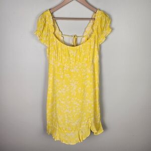 NWT Sophie Rue Yellow Multi Floral Puff Sleeve Mini Peasant Dress Large #646‎